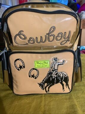 Western Chief Kids Cowboy Backpack in Tan & Black with Neon Accent